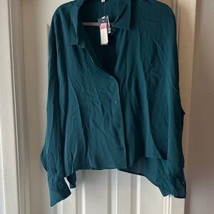 Relaxed Teal Button-Down Blouse by